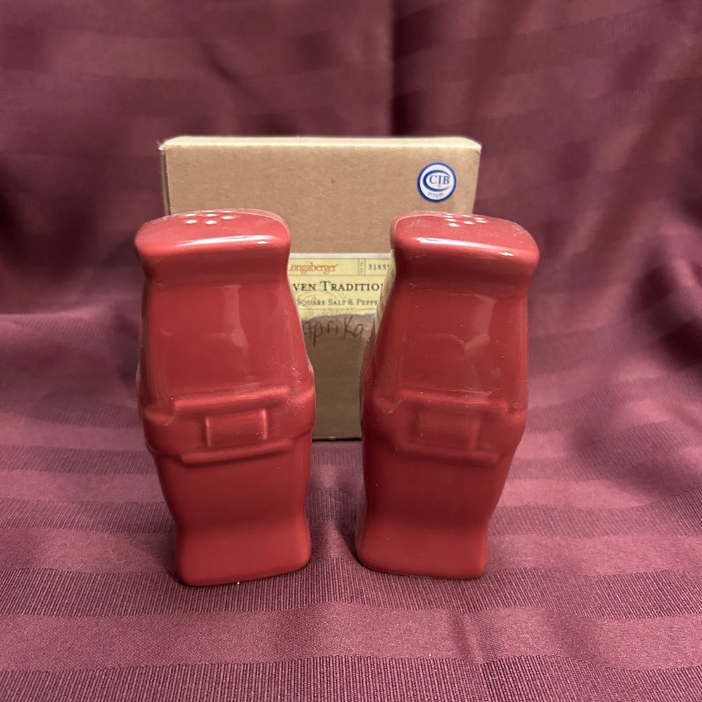 Longaberger Paprika Tall Square Salt n Pepper Shakers NIB